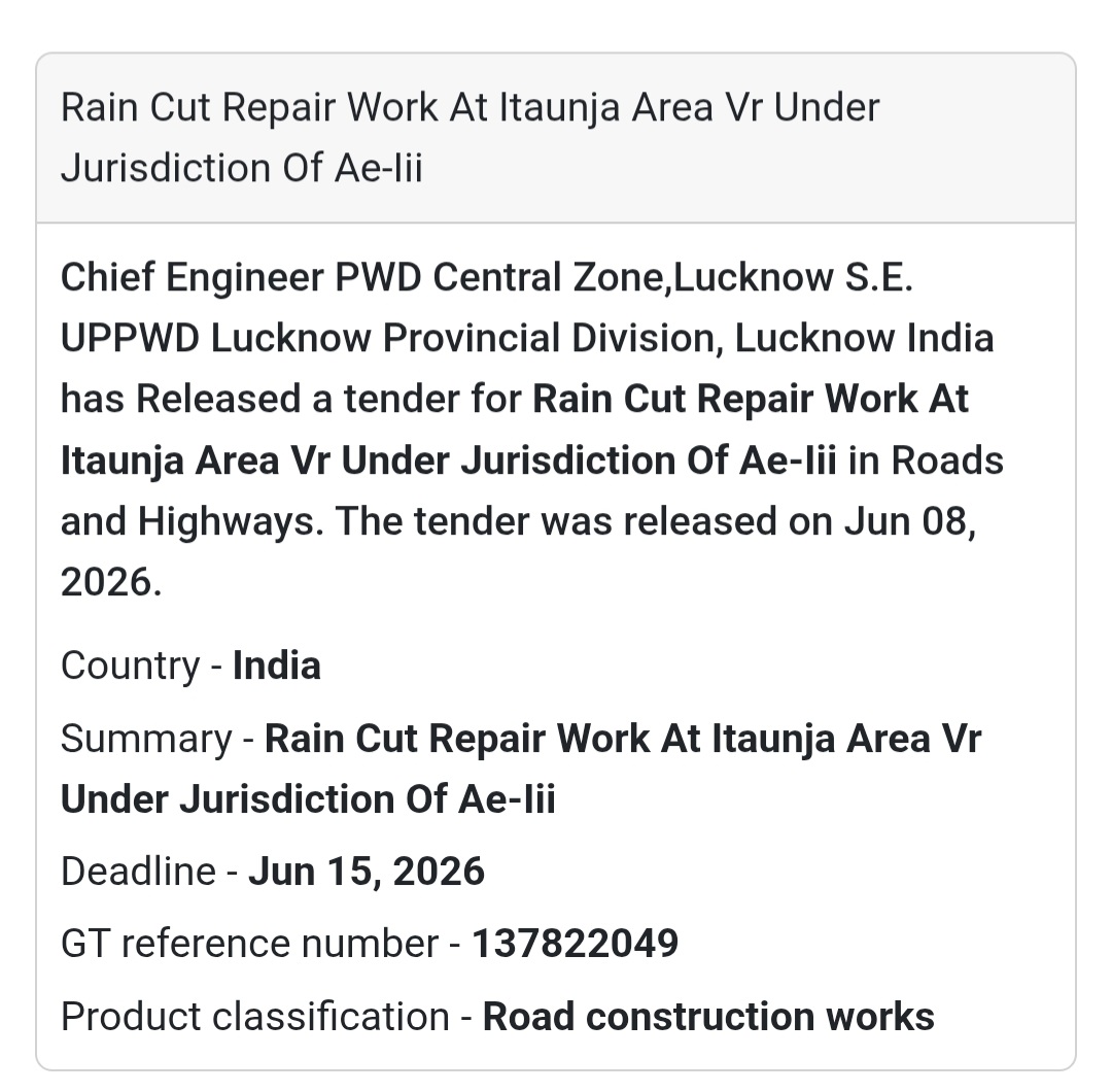🌧️ Rain Cut Repair Tender | Itaunja, Lucknow 📍Uttar Pradesh