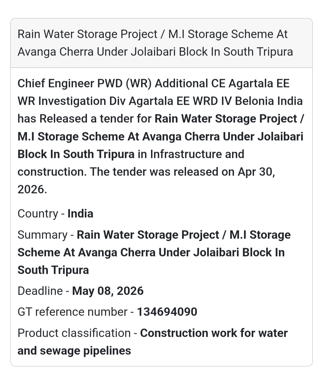 🌧️ Rain Water Storage Project – South Tripura