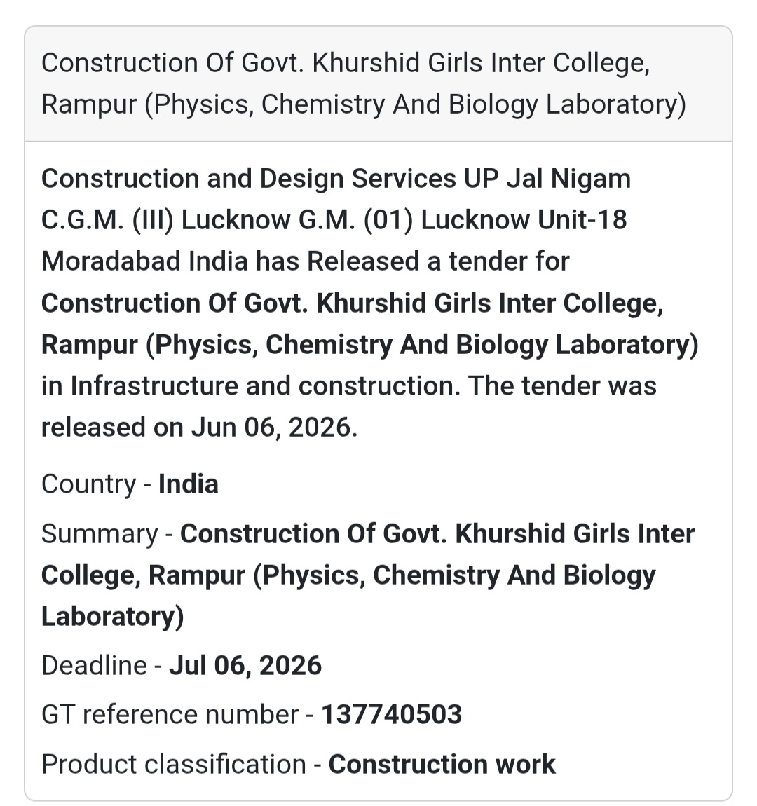 🏫 Rampur, Uttar Pradesh | Physics, Chemistry & Biology Laboratory Construction