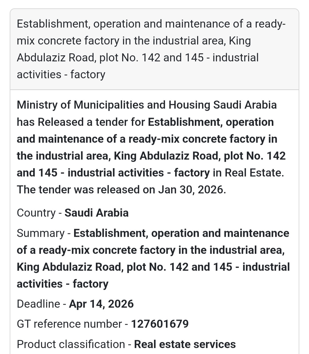 🏭 Ready-Mix Concrete Factory – King Abdulaziz Road