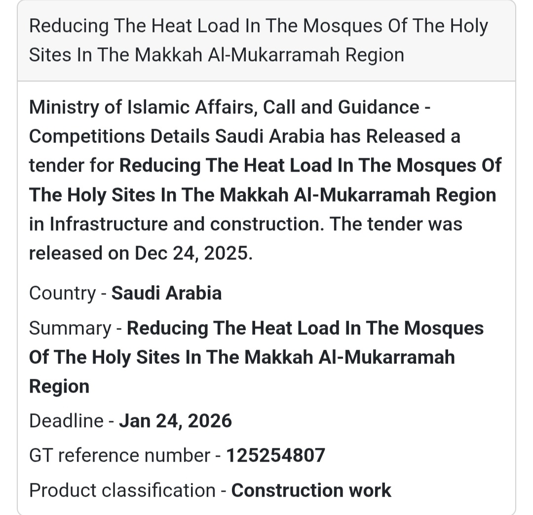 🌡️ Reducing the Heat Load in the Mosques of the Holy Sites (Makkah Region) 🇸🇦
