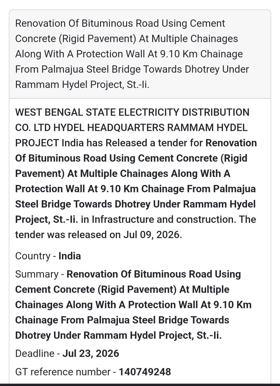 🛣️ Renovation of Bituminous Road Using Cement Concrete | 📍Rammam Hydel Project