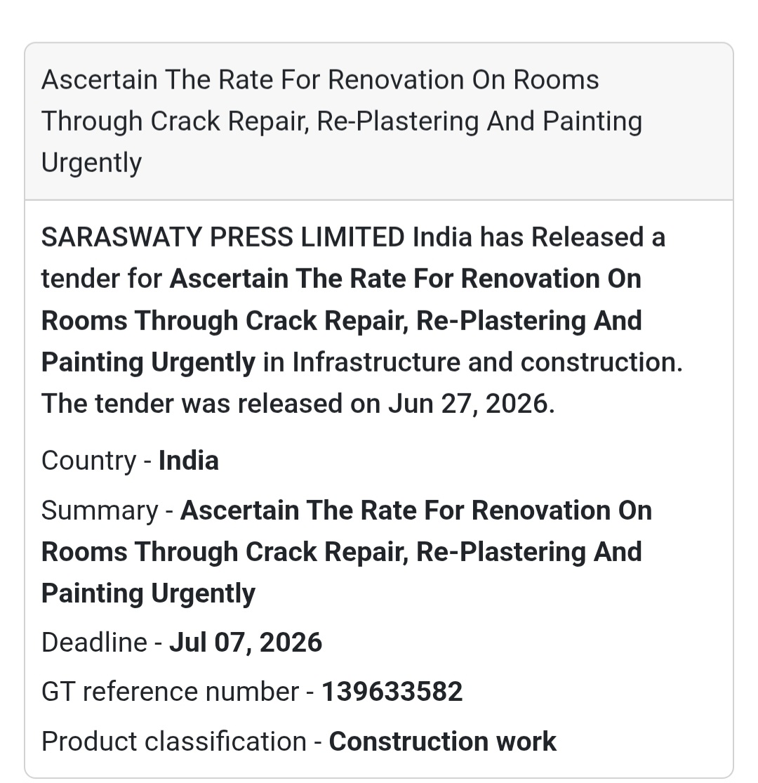 🏢 Renovation of Rooms Through Crack Repair, Re-Plastering & Painting | 📍Saraswaty Press Limited