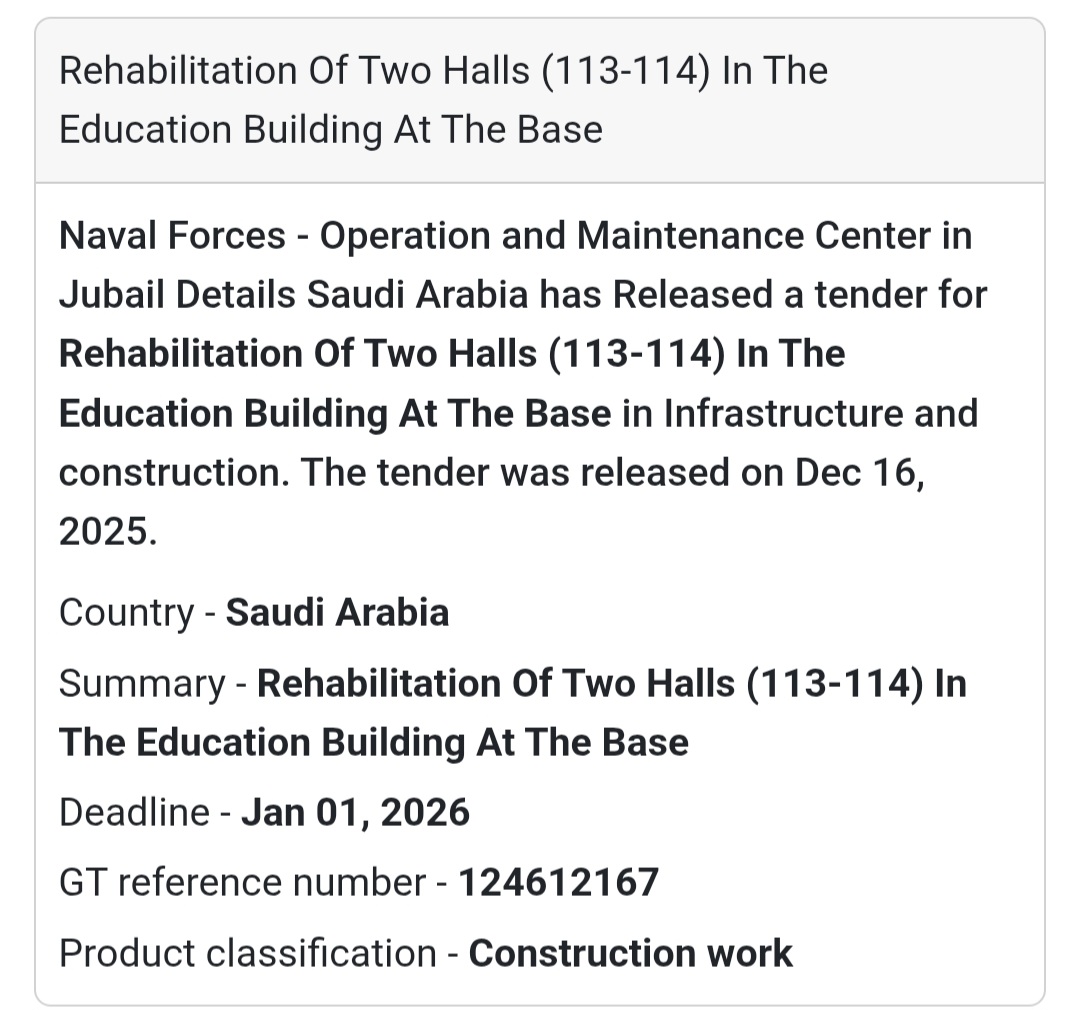 🔔 Renovation Tender | Saudi Arabia 🇸🇦