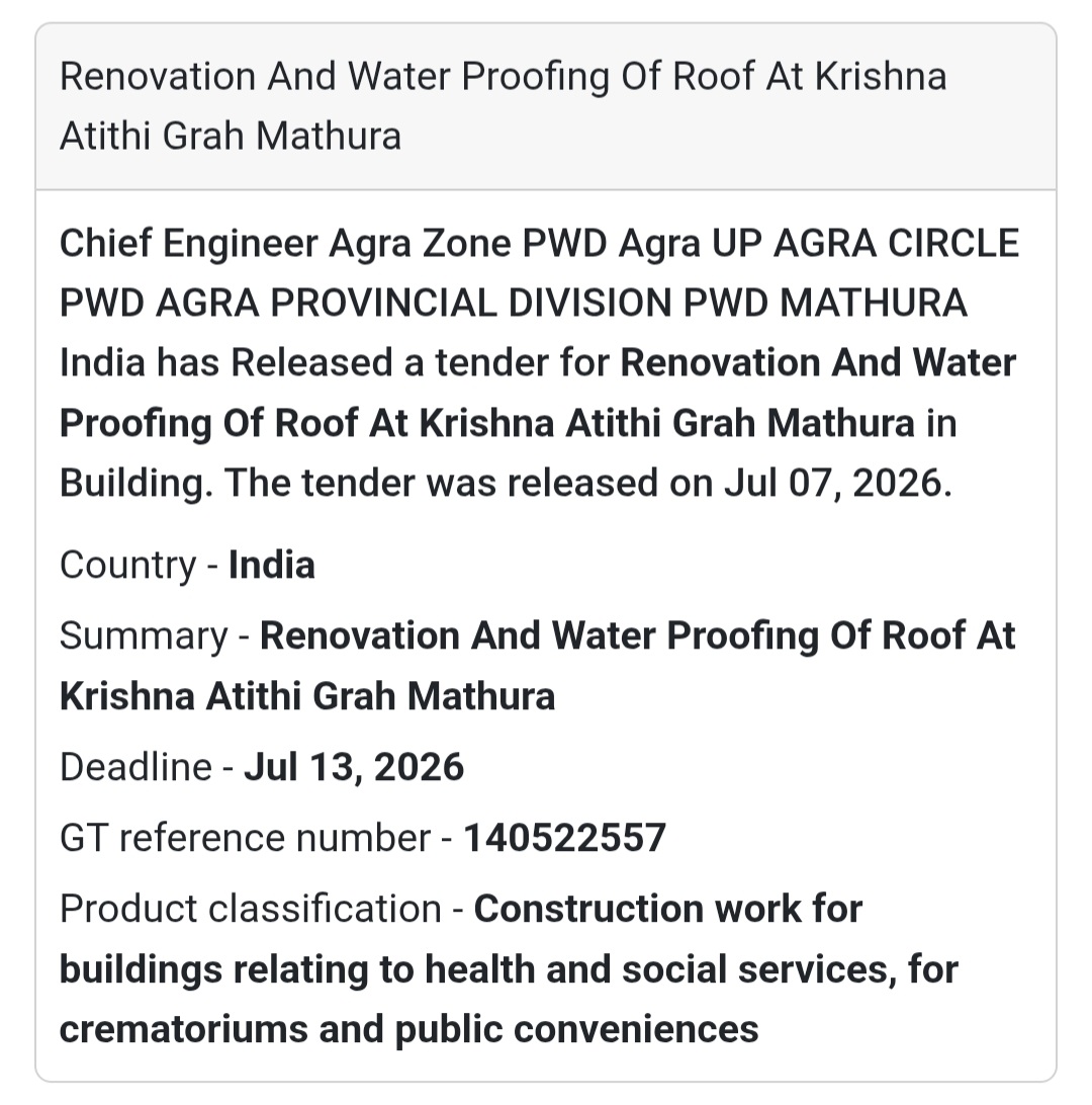 Renovation & Waterproofing of Roof at Krishna Atithi Grah (Mathura, Uttar Pradesh)