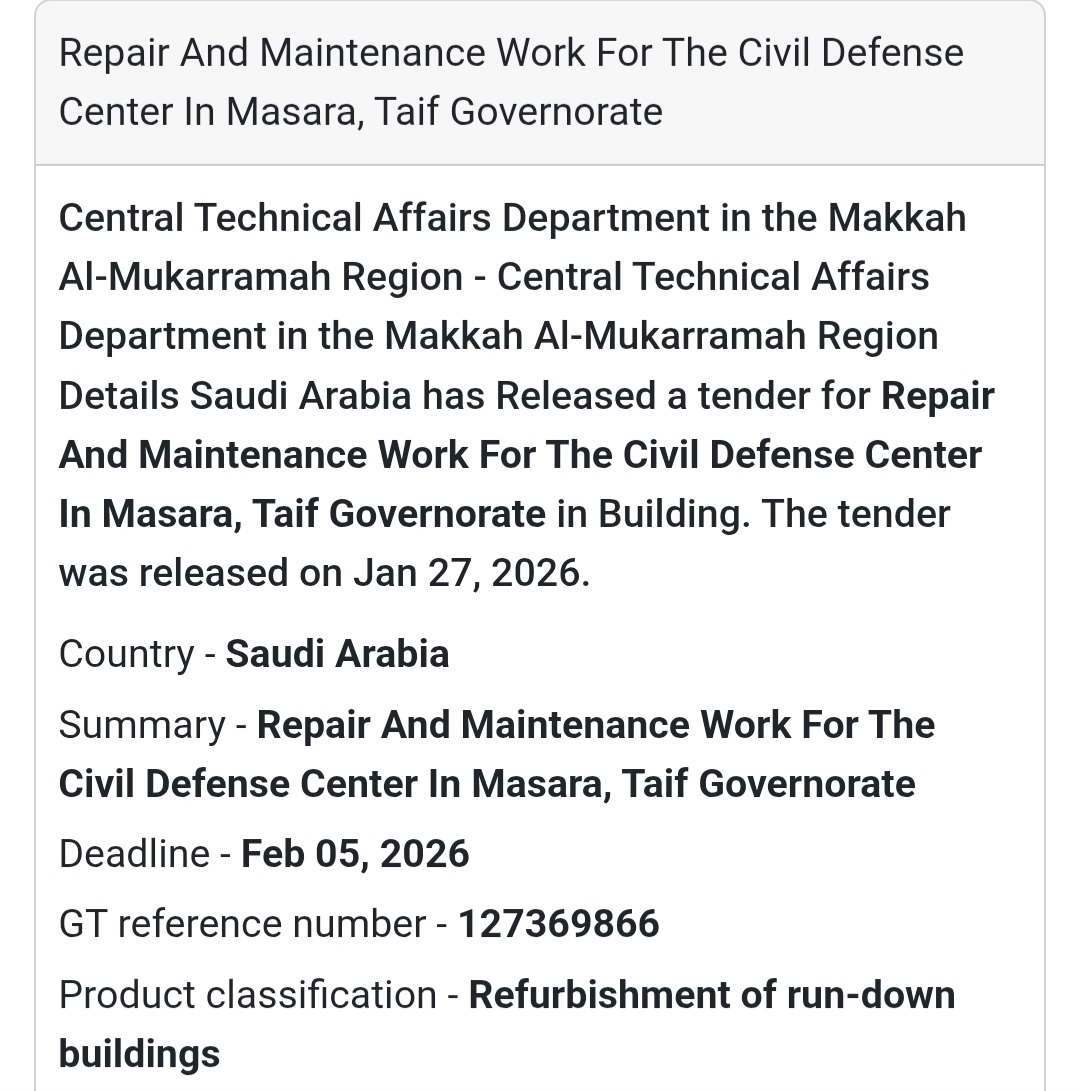🏗️ Repair & Maintenance – Civil Defense Center (Masara, Taif)