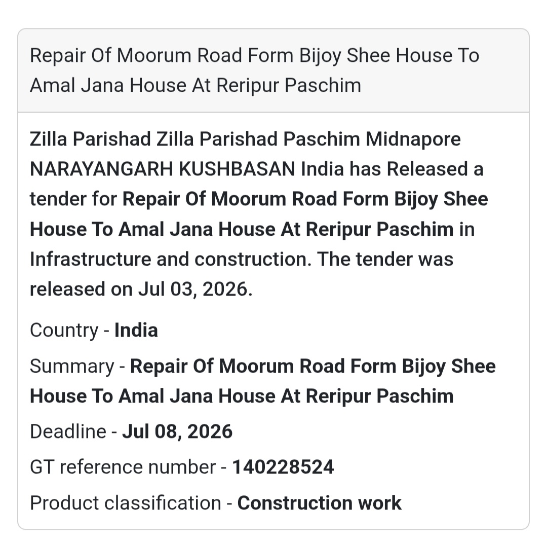 🚧 Repair of Moorum Road Tender – Paschim Medinipur, West Bengal