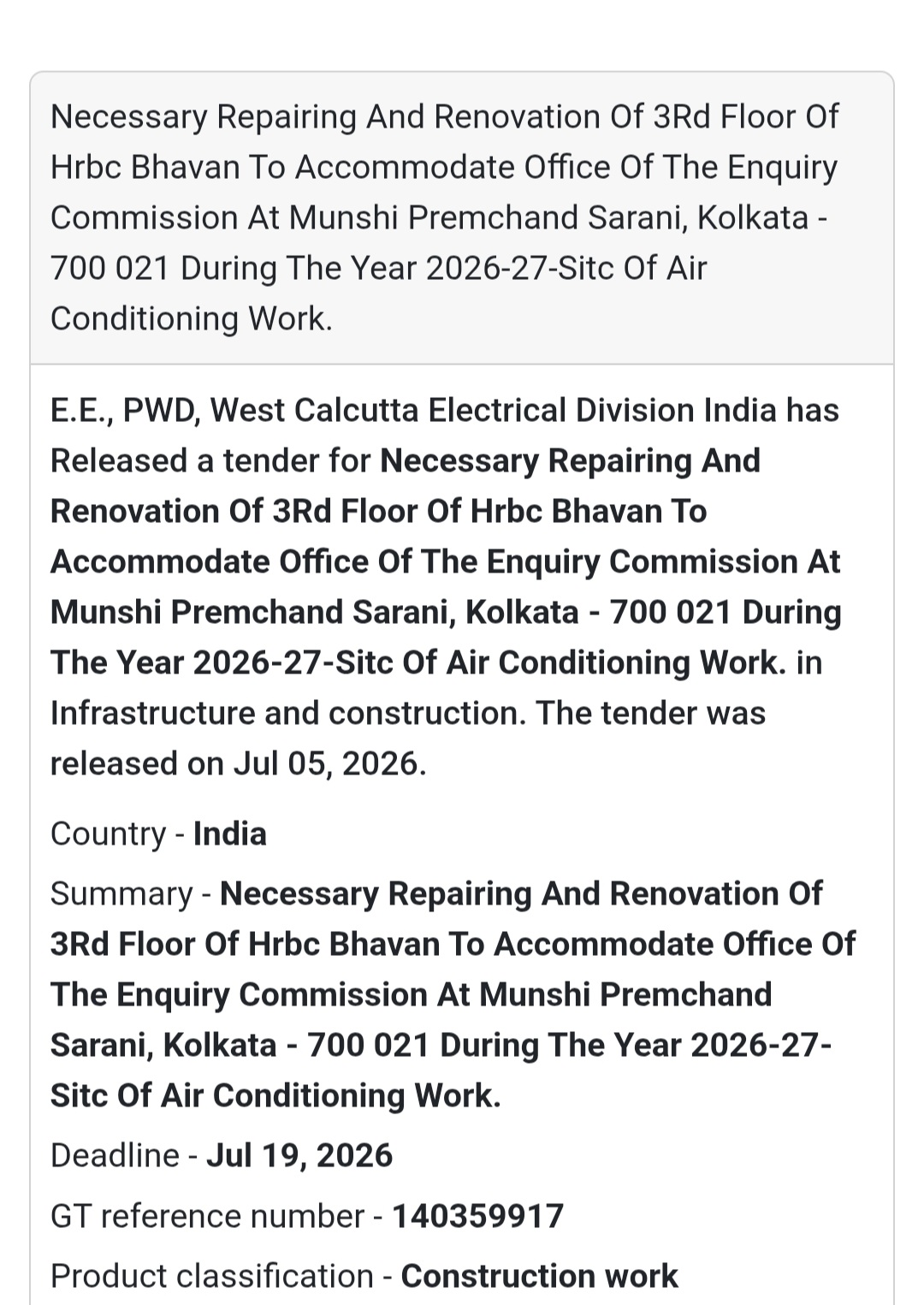❄️ Repair & Renovation of HRBC Bhavan – Kolkata 🏢