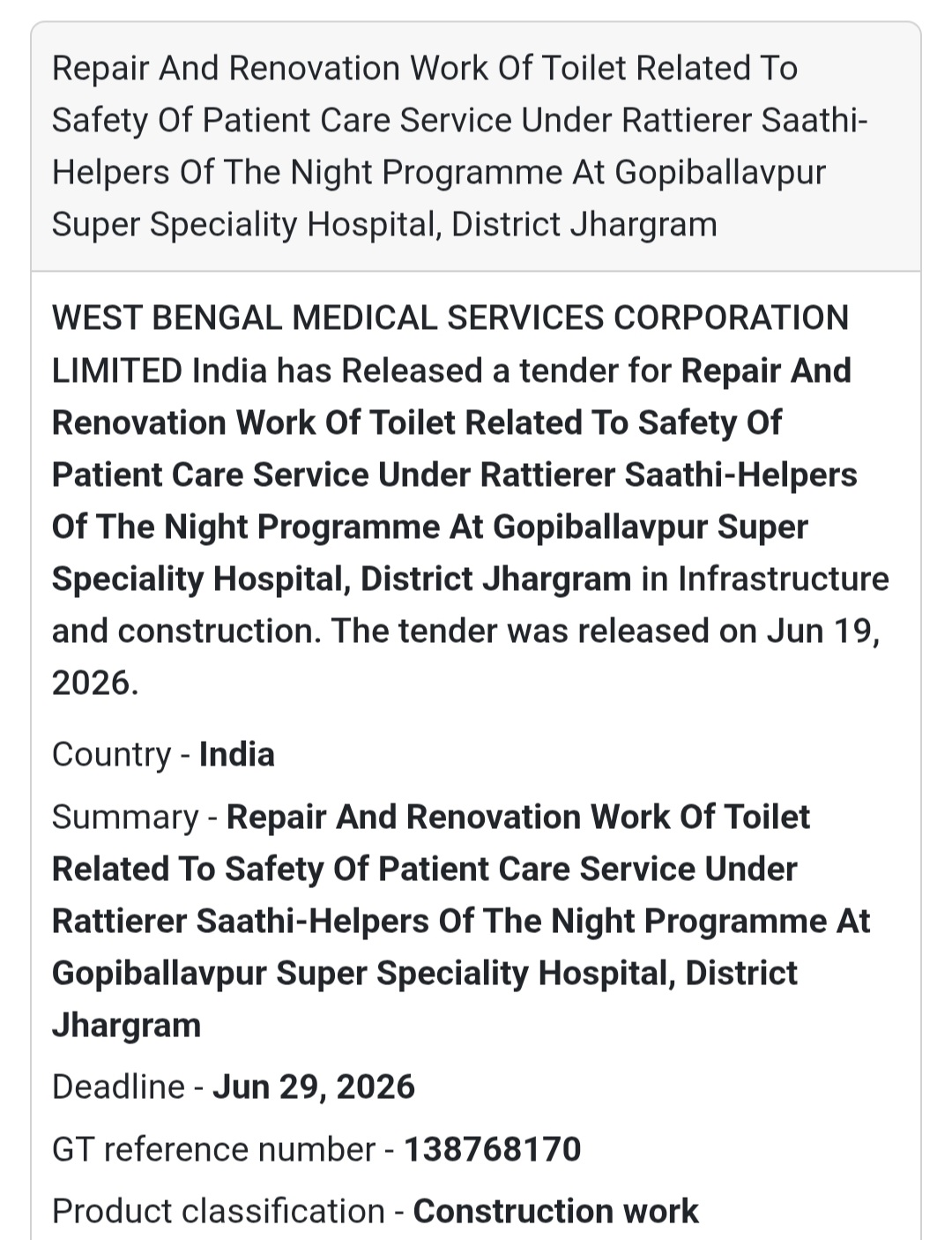 🚻 Repair & Renovation of Toilet Facilities at Gopiballavpur SSH