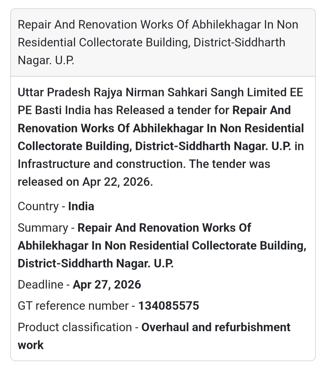 🏢 Repair & Renovation – Siddharth Nagar