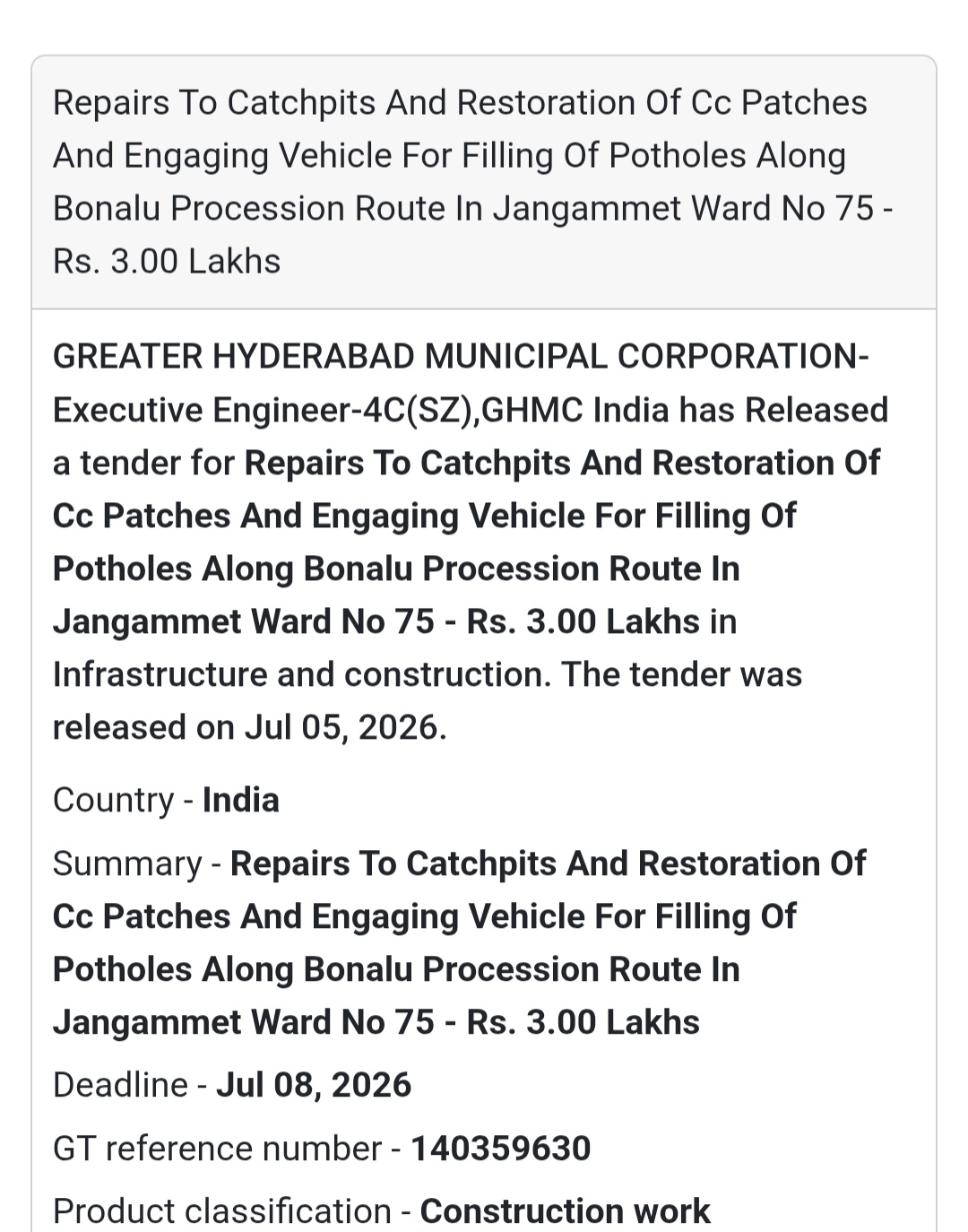🛠️ Repairs to Catchpits & Restoration of CC Patches – Jangammet Ward No. 75 (Bonalu Procession Route) 🚜