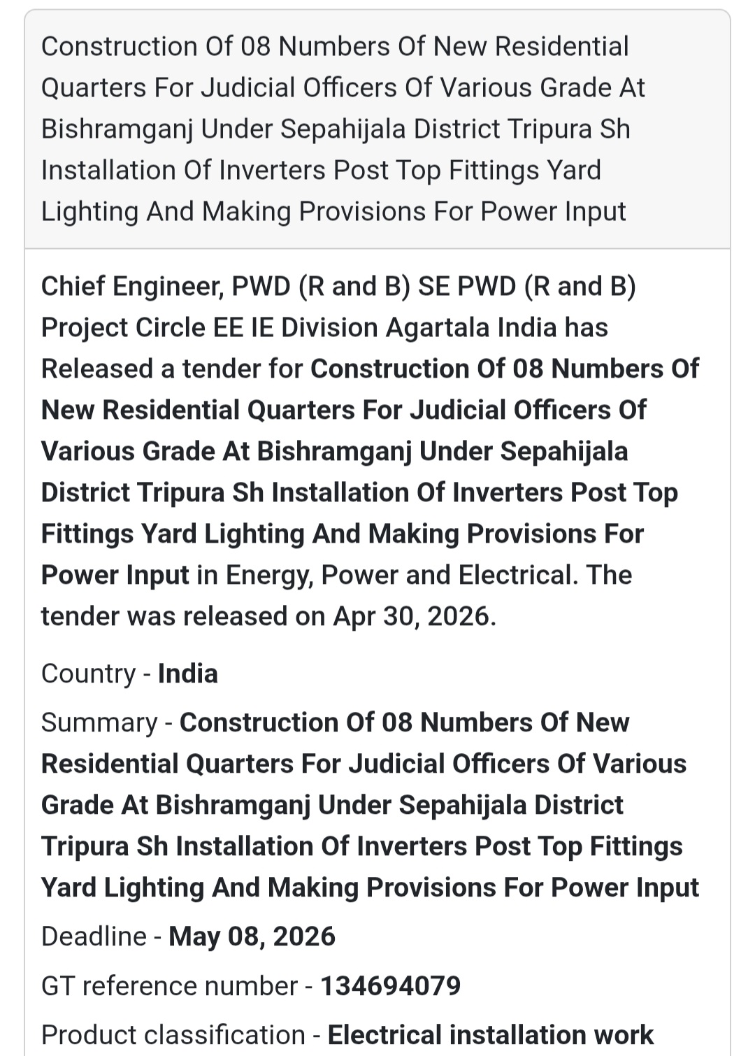 🏗️ Residential Quarters Construction – Tripura