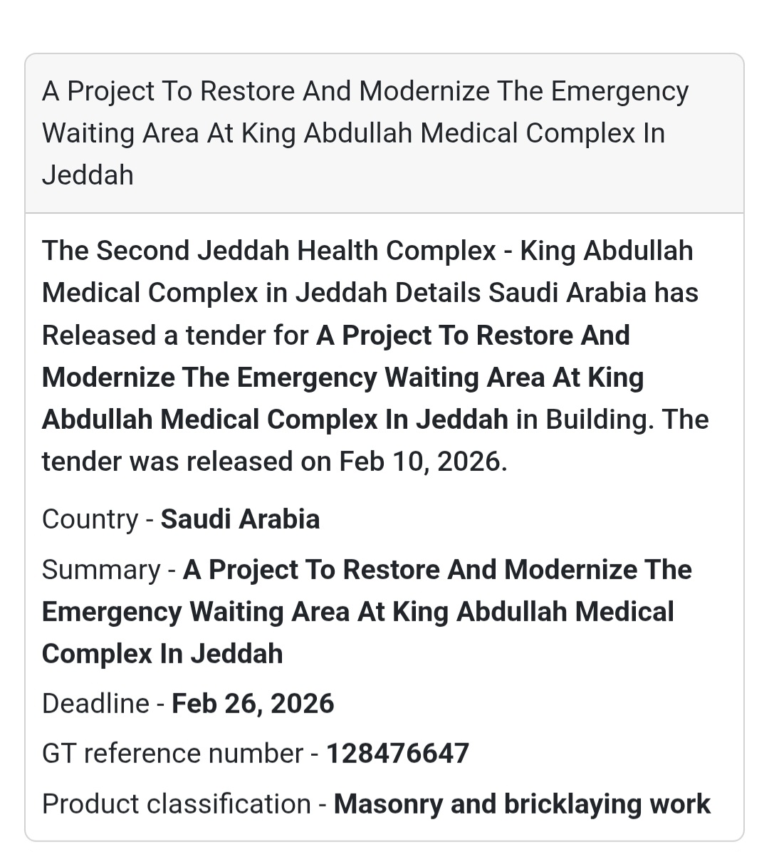 🏥 Restoration & Modernization – King Abdullah Medical Complex