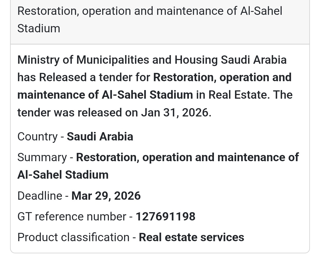 🏟️ Restoration, Operation & Maintenance of Al-Sahel Stadium