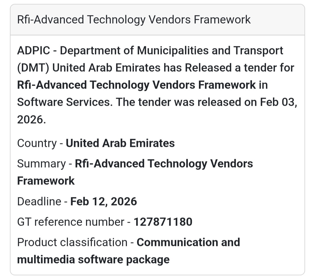 🧠 RFI – Advanced Technology Vendors Framework