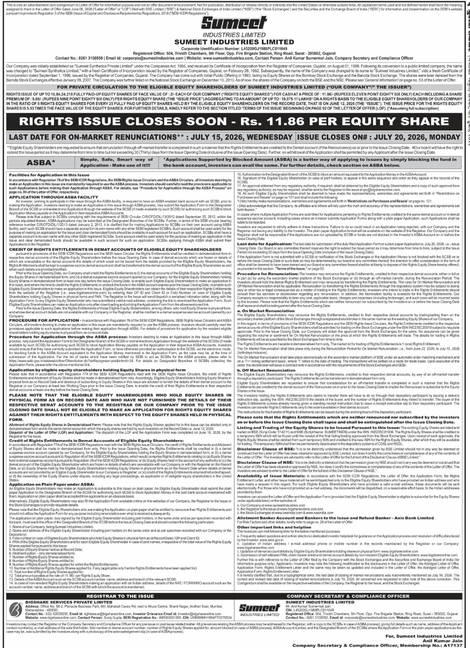 📈 RIGHTS ISSUE NOTICE