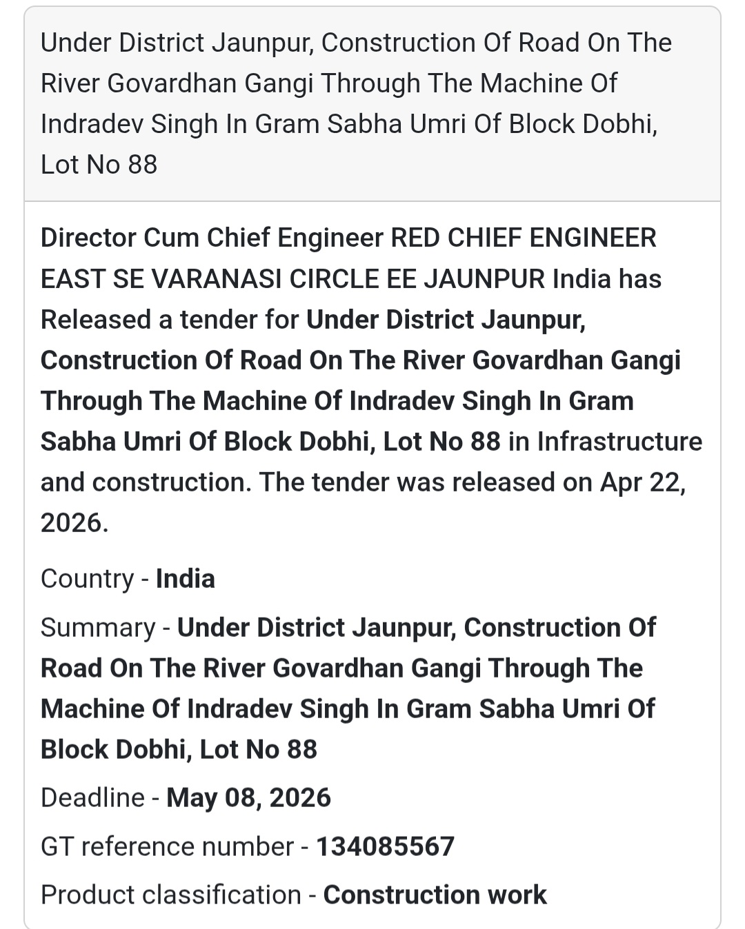 🌉 River Road Construction – Umri Dobhi (Lot 88)