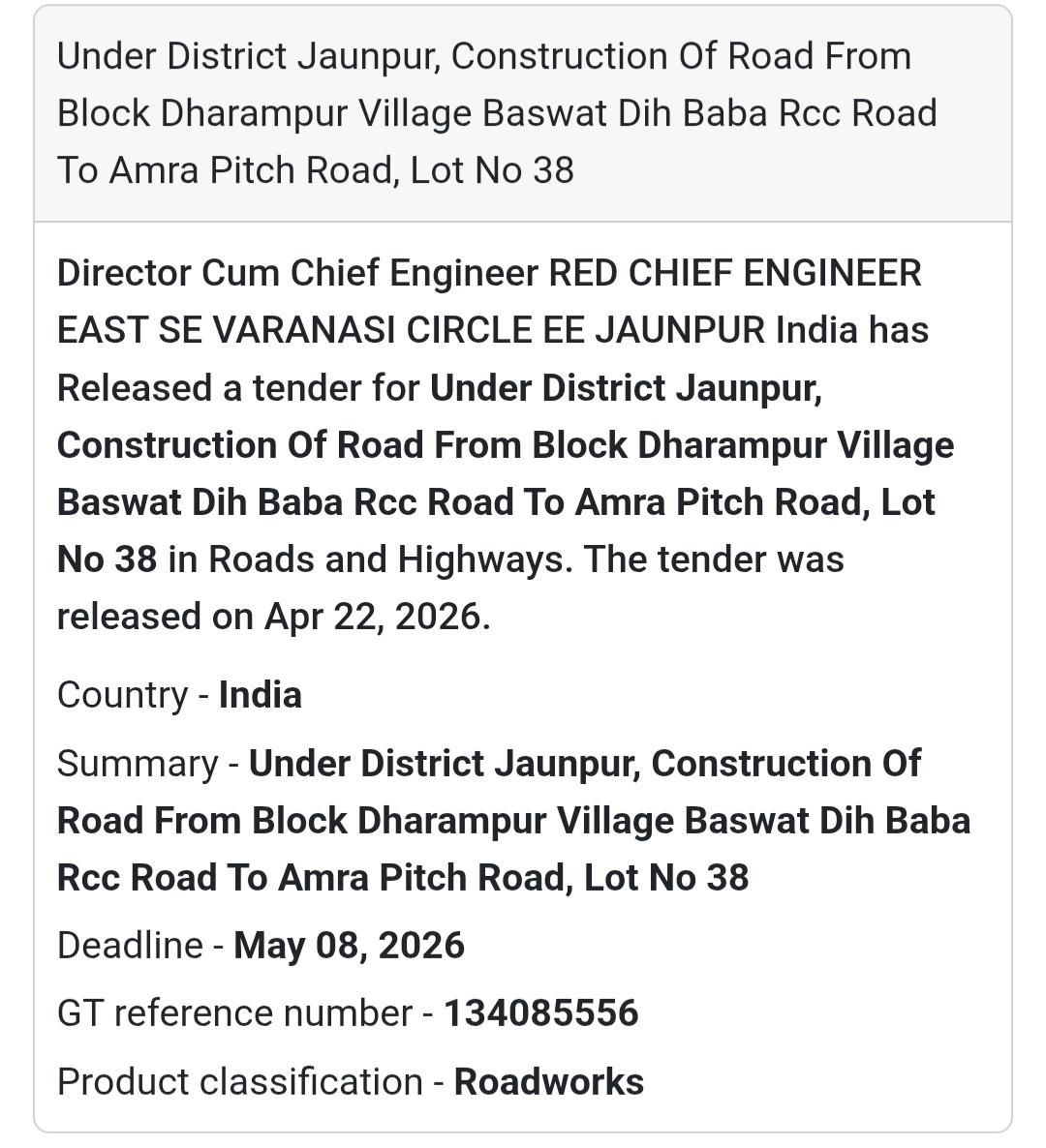 🚧 Road Construction – Dharampur Baswat (Lot 38)