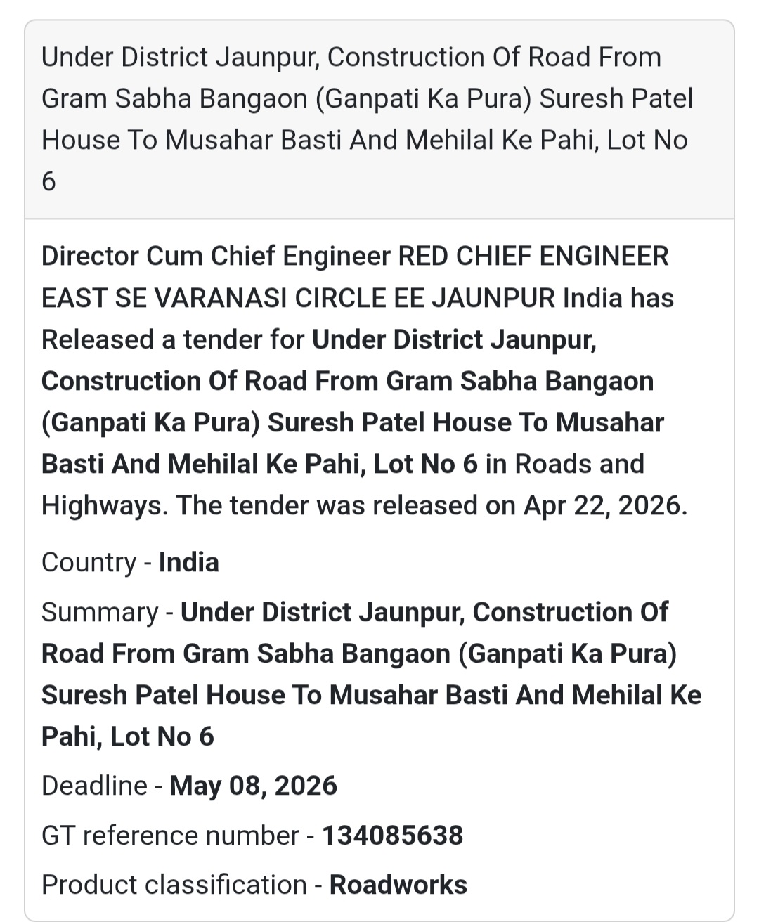 Road Construction – Jaunpur (Lot 6)