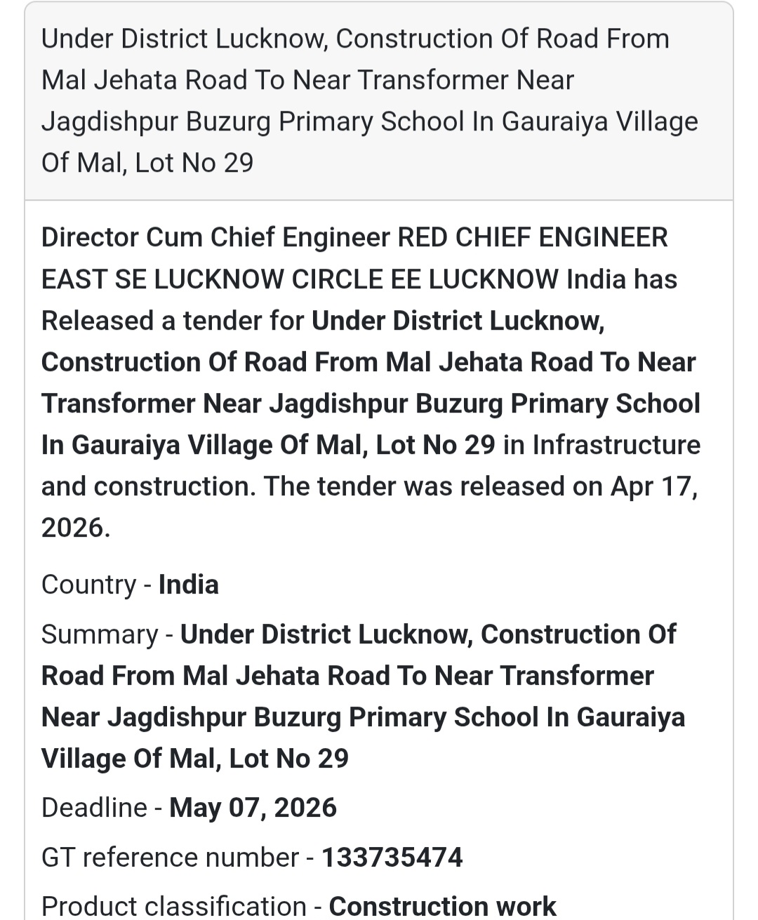 🛣️ Road Construction – Lucknow (Lot 29)