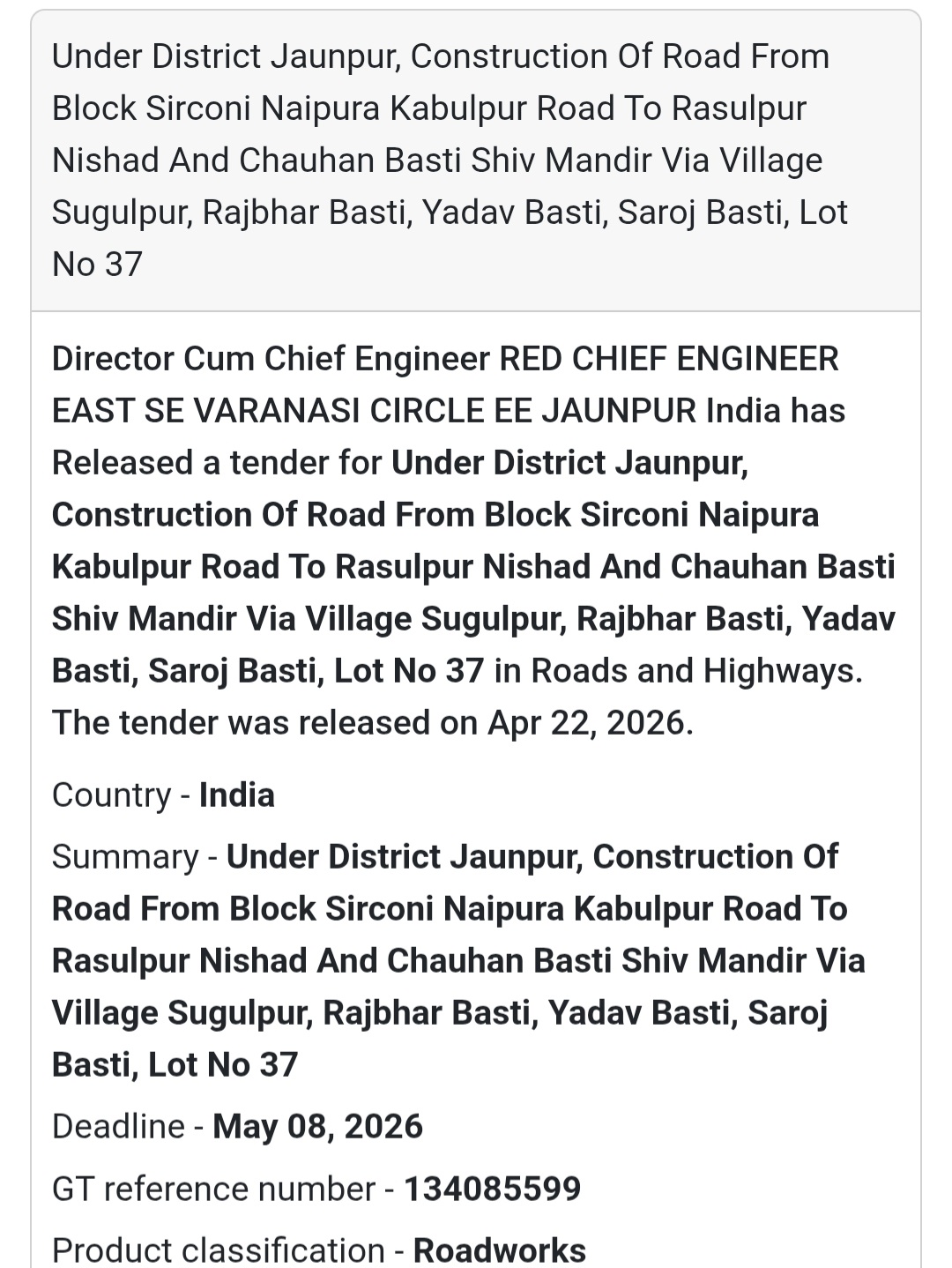 🛣️ Road Construction – Sirkoni to Rasulpur (Lot 37)