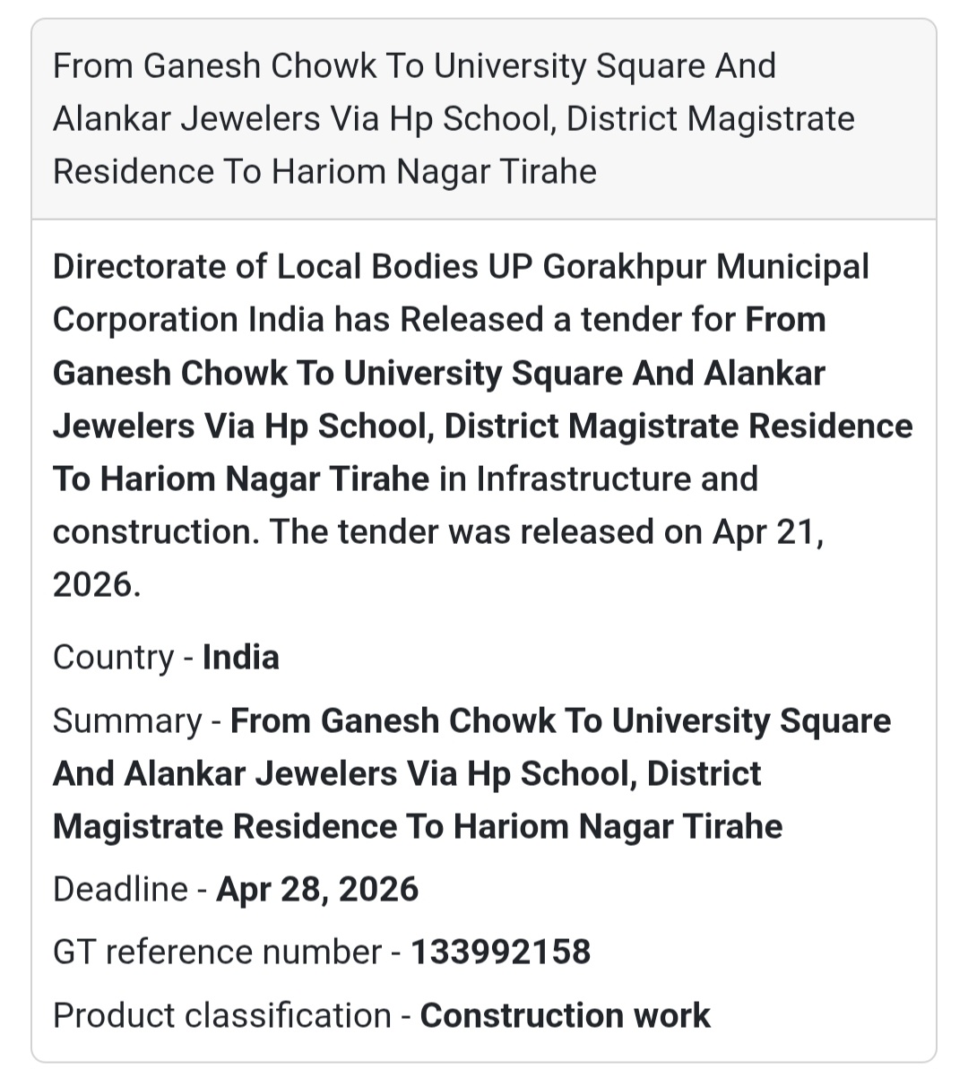 🛣️ Road Construction Work – Gorakhpur