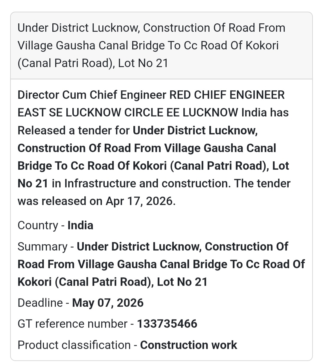 🛣️ Road Construction Work – Lucknow (Lot 21)