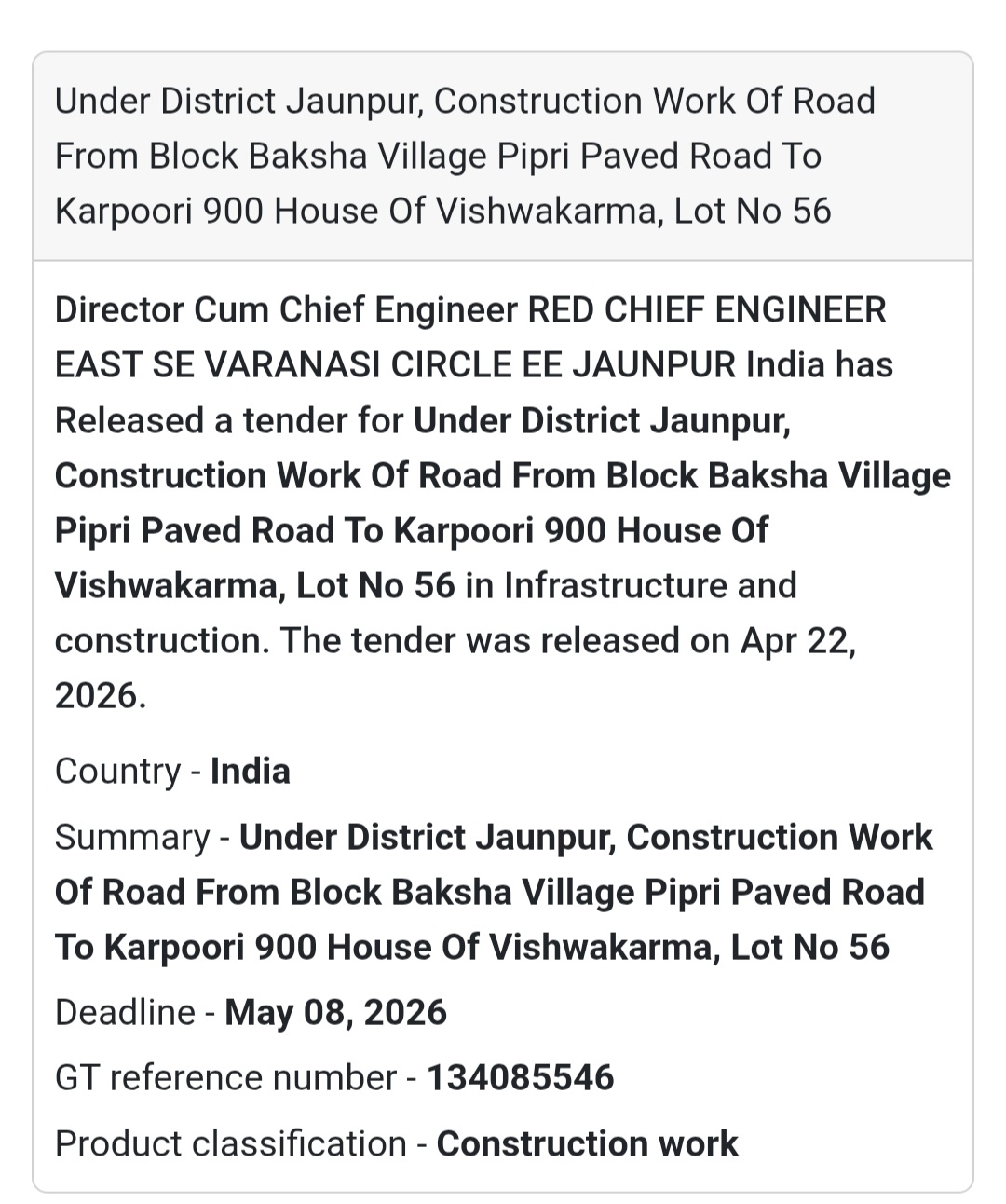 🚧 Road Development – Baksha Pipri (Lot 56)