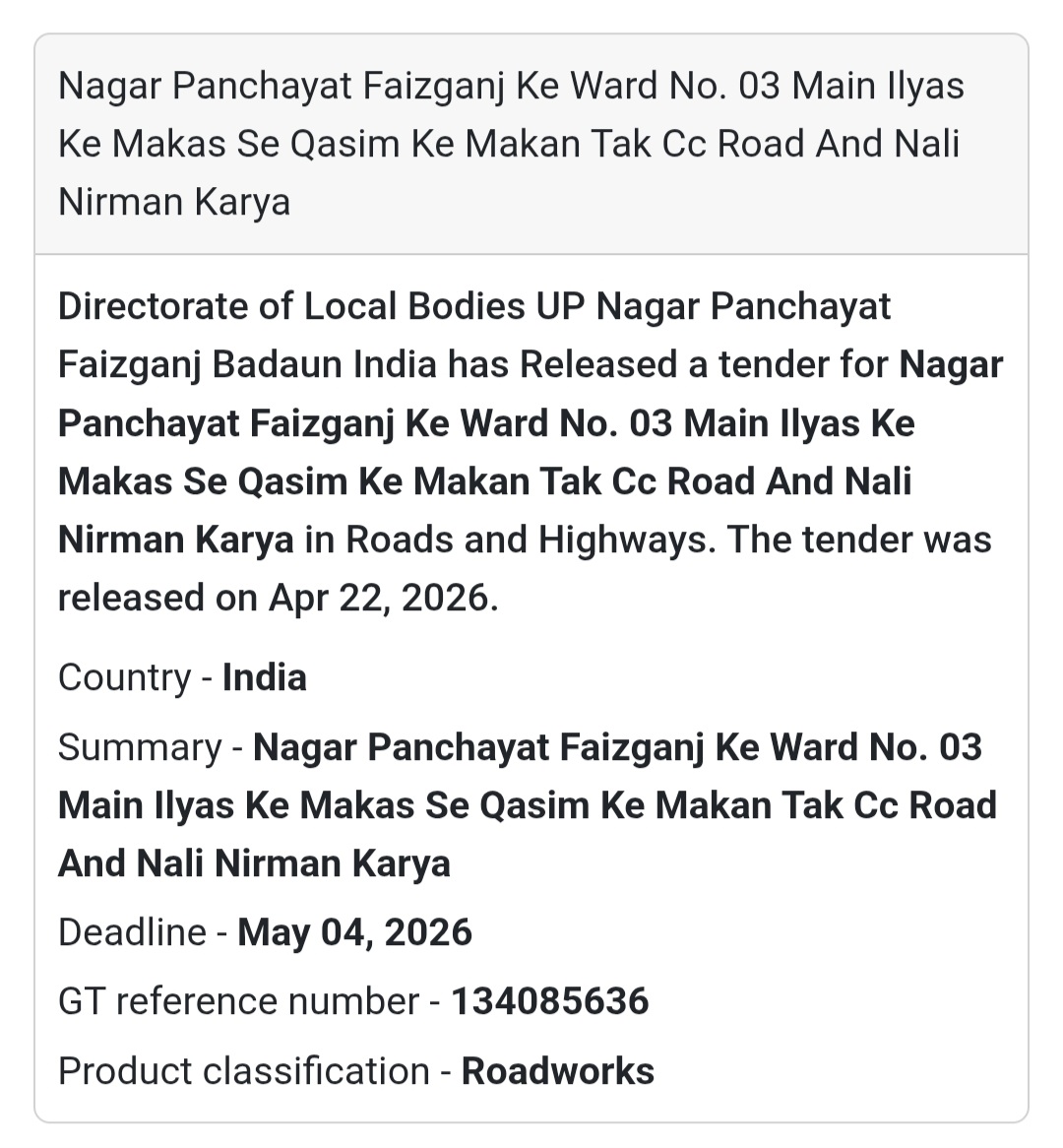 Road & Drain Work – Badaun