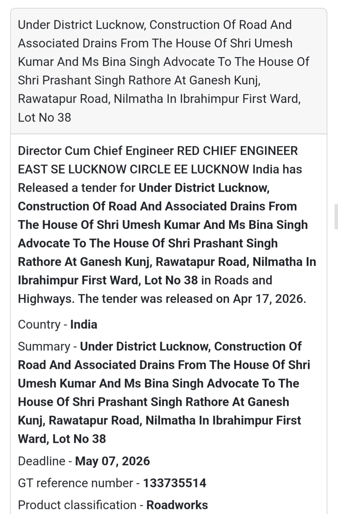 🛣️ Road & Drain Work – Lucknow (Ibrahimpur Ward)
