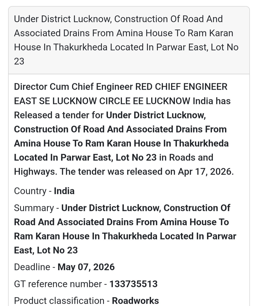 🛣️ Road & Drain Work – Lucknow (Thakur Kheda)