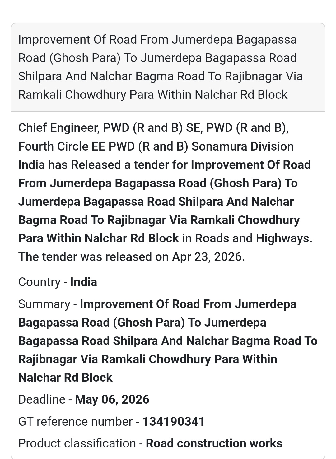🛣️ Road Improvement Work – Nalchar Block