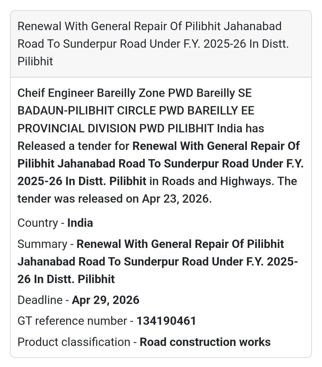 🛣️ Road Renewal & Repair – Pilibhit