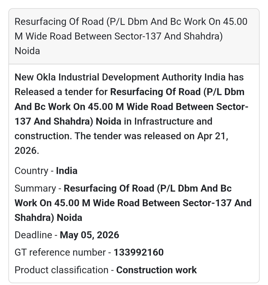 🛣️ Road Resurfacing Work – Noida (Sector 137)