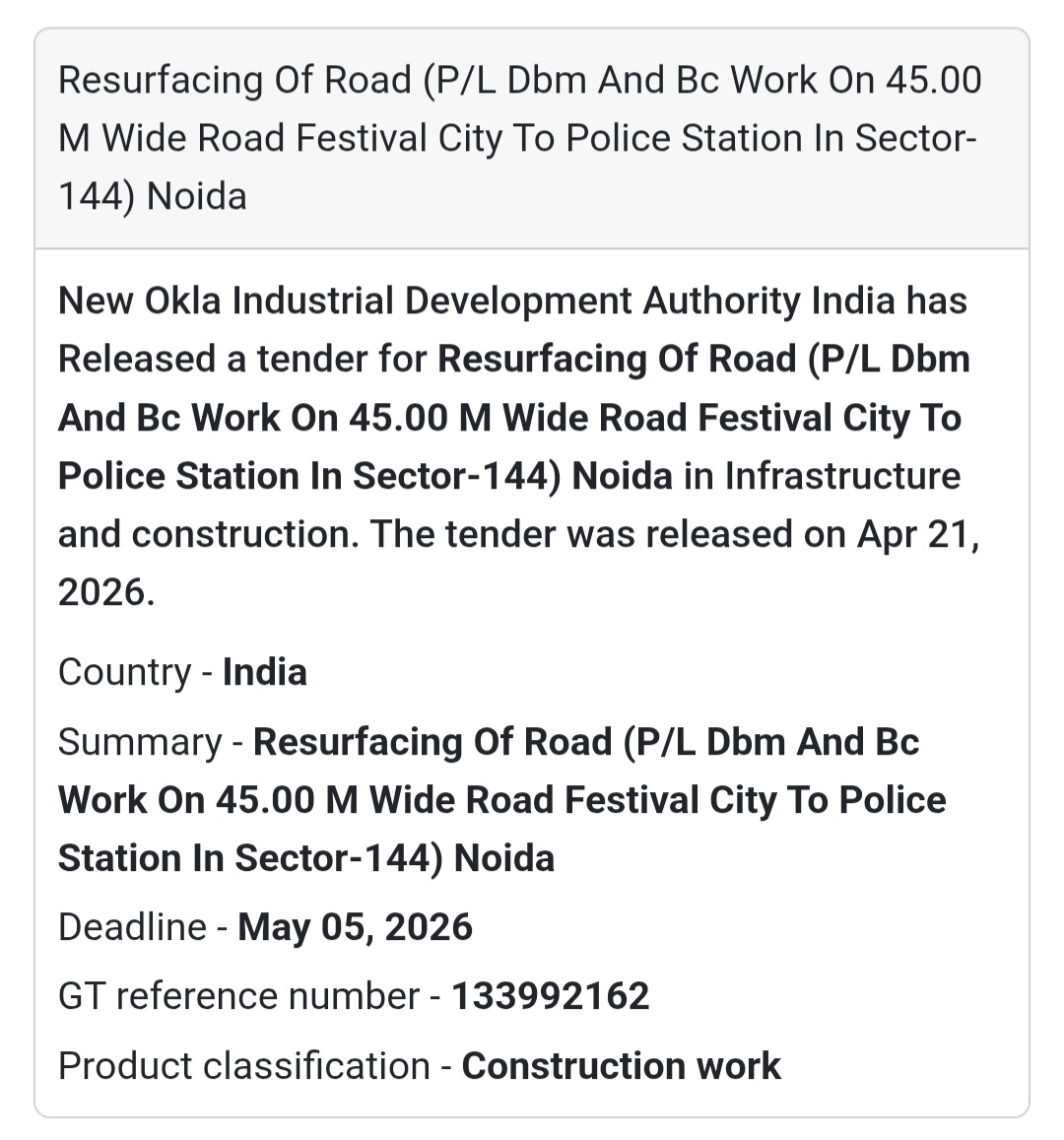 🛣️ Road Resurfacing Work – Noida (Sector 144)