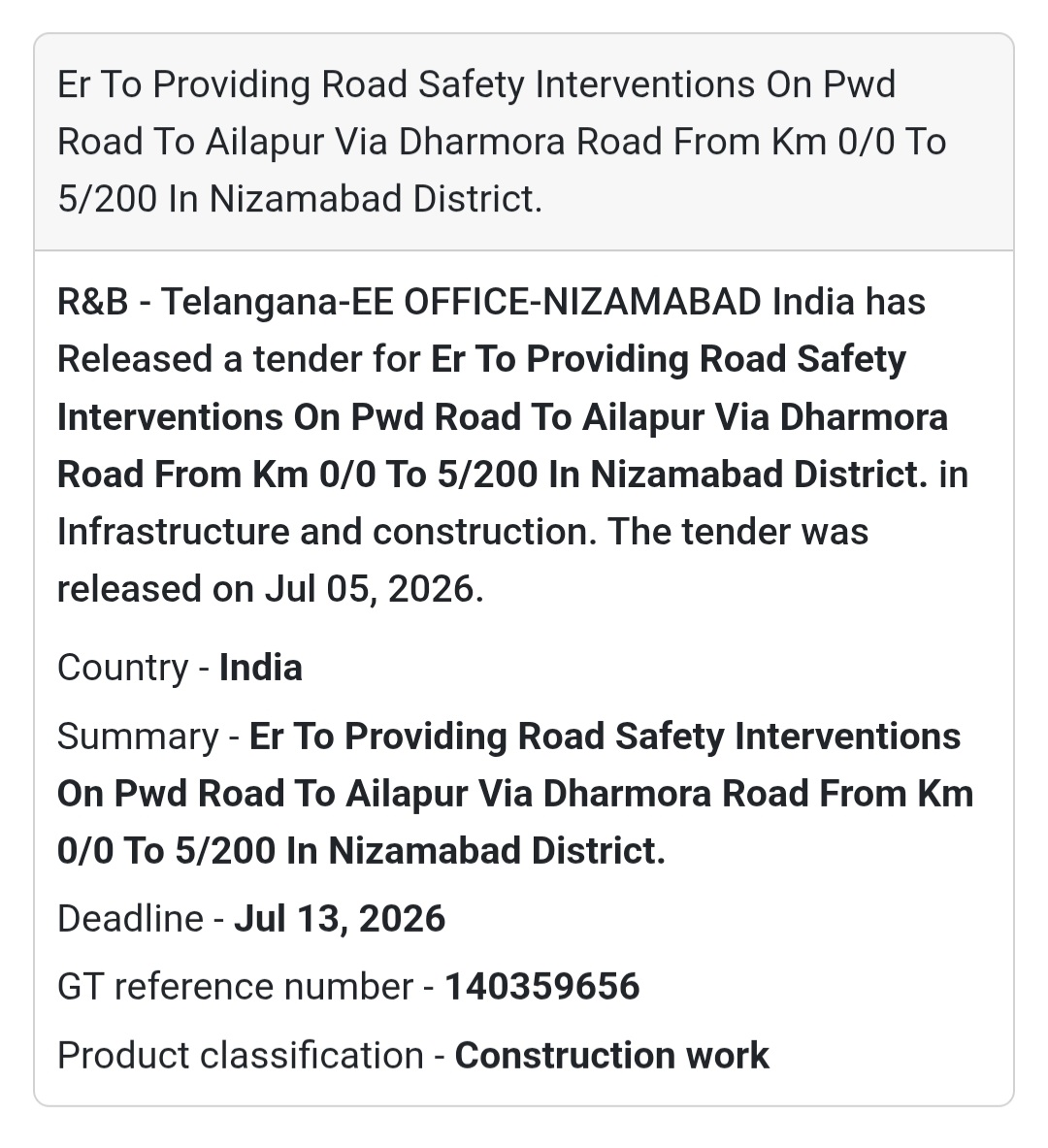 🛣️ Road Safety Interventions – PWD Road to Ailapur via Dharmora Road, Nizamabad 🚦