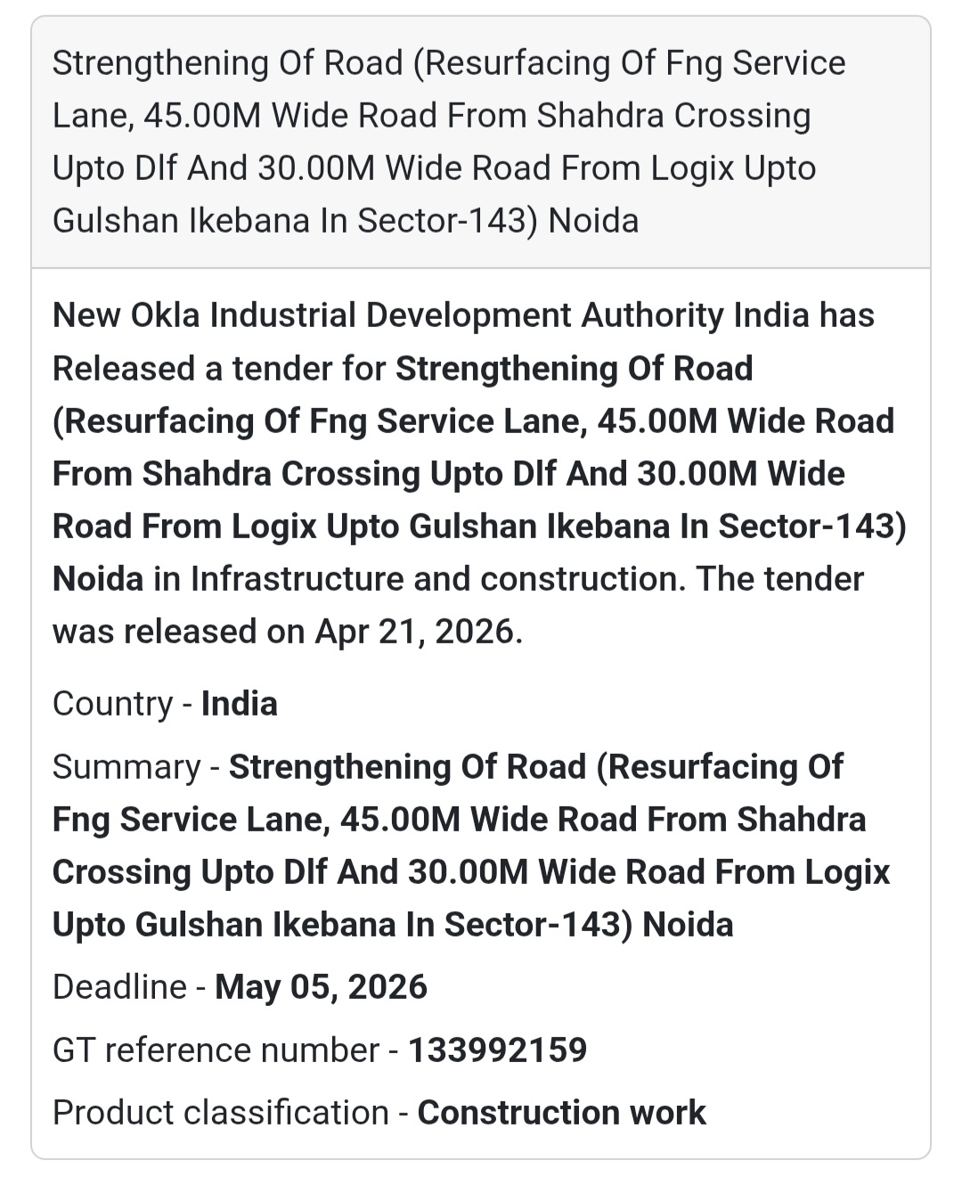 🛣️ Road Strengthening Work – Noida (Sector 143)