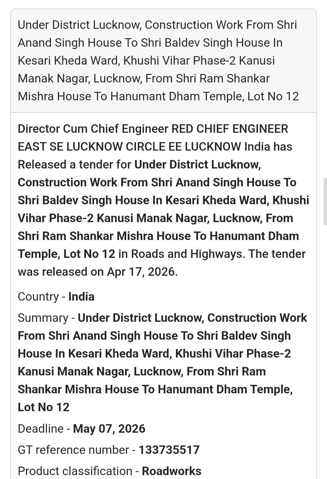 🛣️ Road Work – Lucknow (Kesari Kheda)