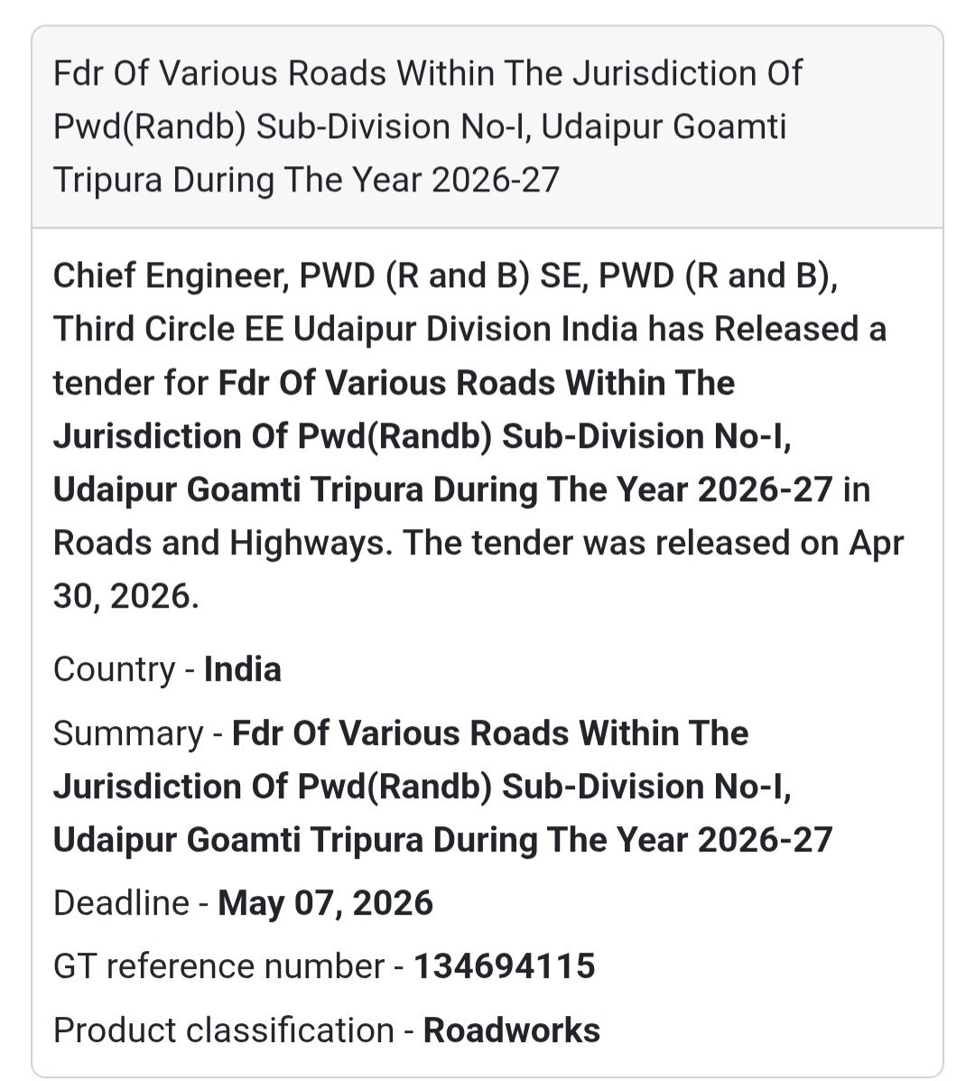 🛣️ Road Works – Udaipur Sub-Division