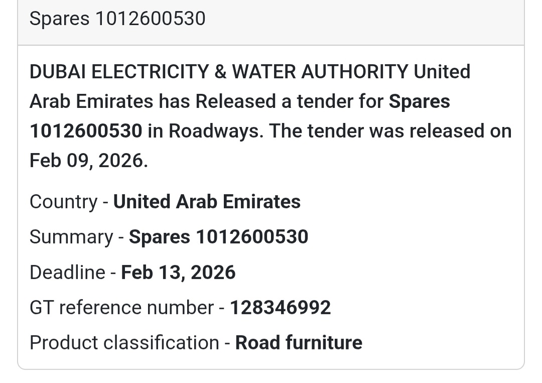 🛣️ Roadway Spares tender
