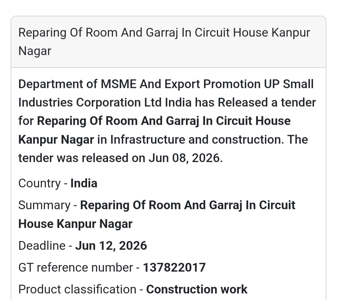 🏛️ Room & Garage Repairing Tender | Circuit House 📍Kanpur Nagar, Uttar Pradesh