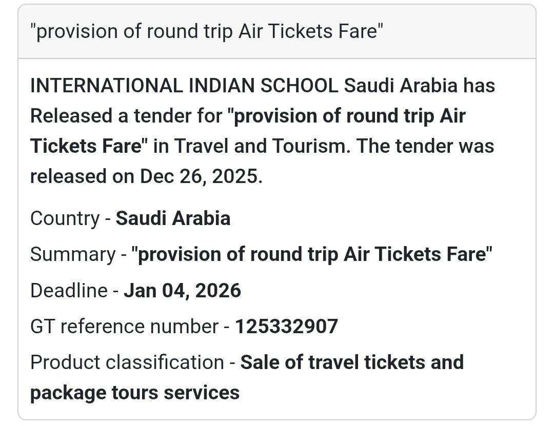 ✈️ Round-Trip Air Tickets Tender | Saudi Arabia 🇸🇦