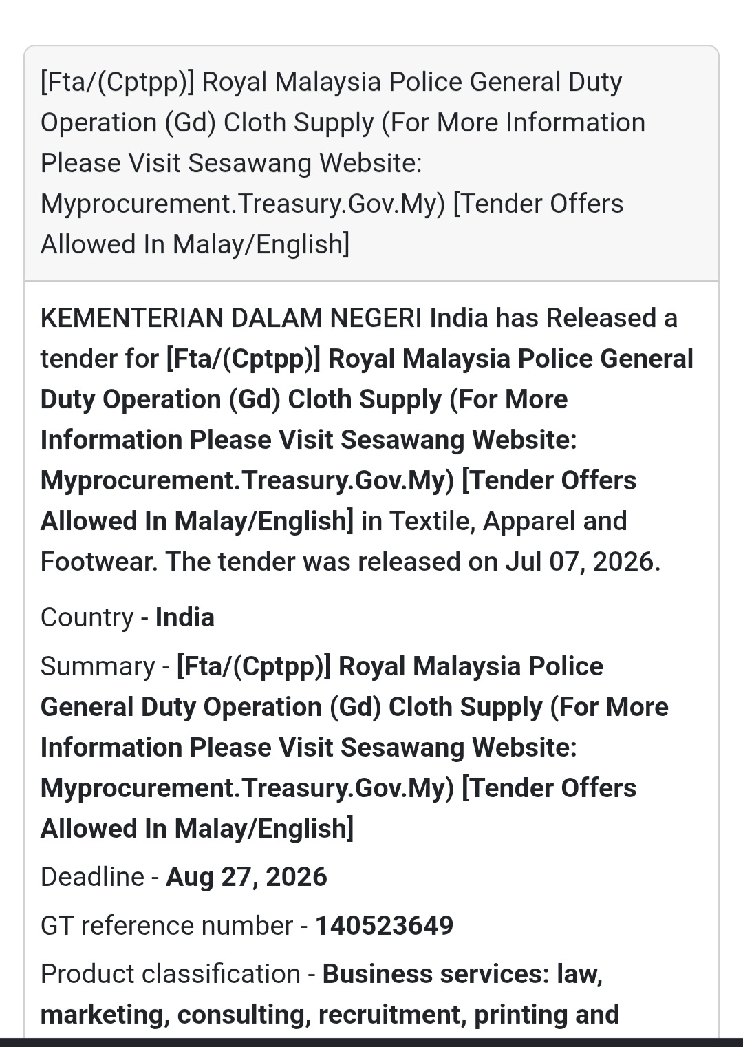👕 Royal Malaysia Police General Duty Cloth Supply | Malaysia