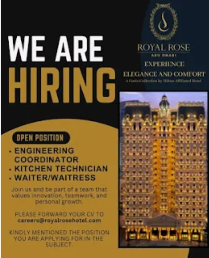 🏨 Royal Rose Hotel Abu Dhabi – Now Hiring! 🇦🇪