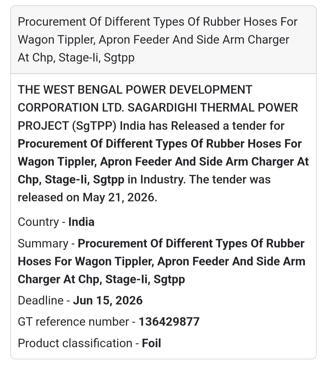 🏗️ Rubber Hose Procurement Tender