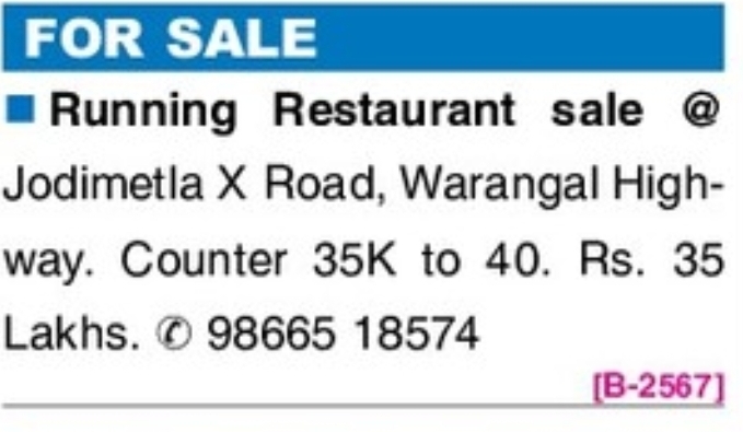 🍽️ Running Restaurant for Sale – Jodimetla