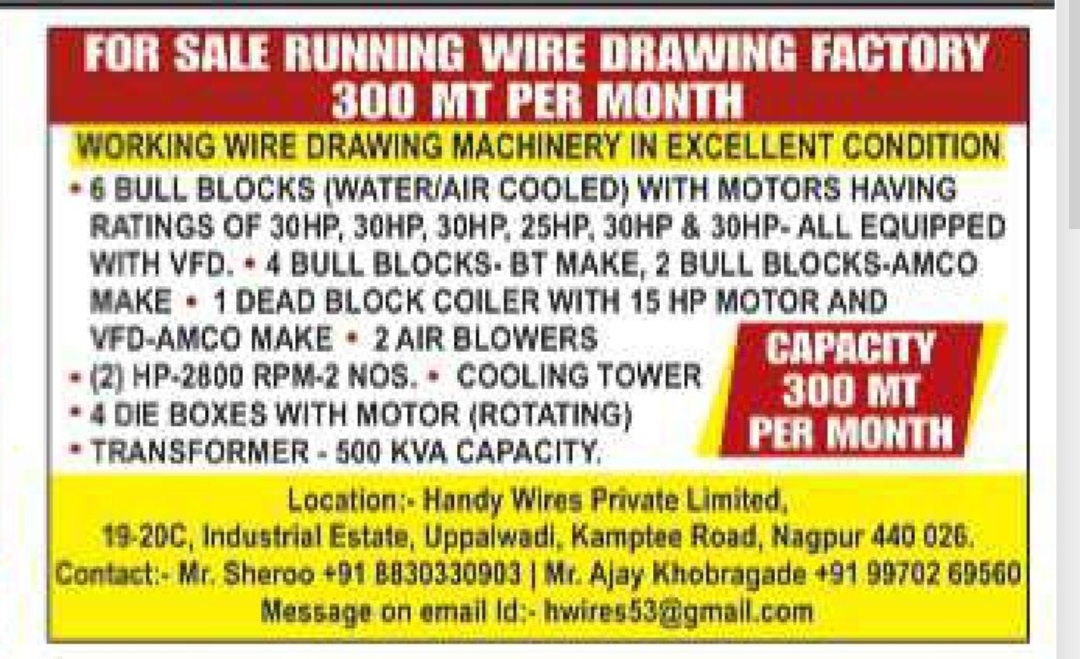 🏭 Running Wire Drawing Factory for Sale | Nagpur