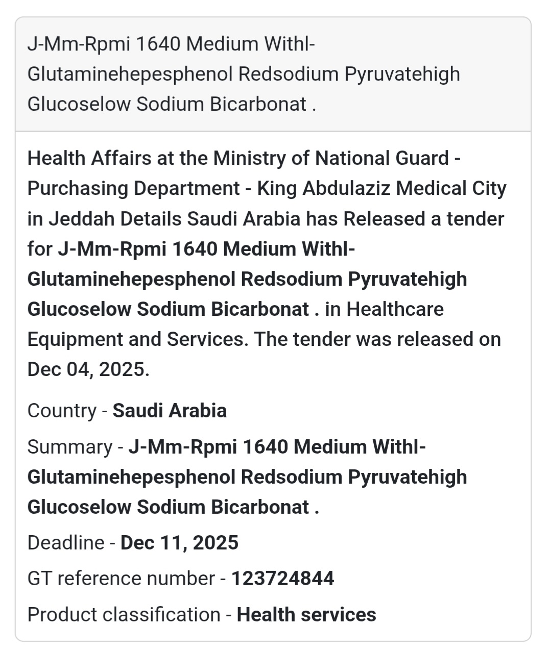 🏥 Saudi Arabia – New Healthcare Tender Released