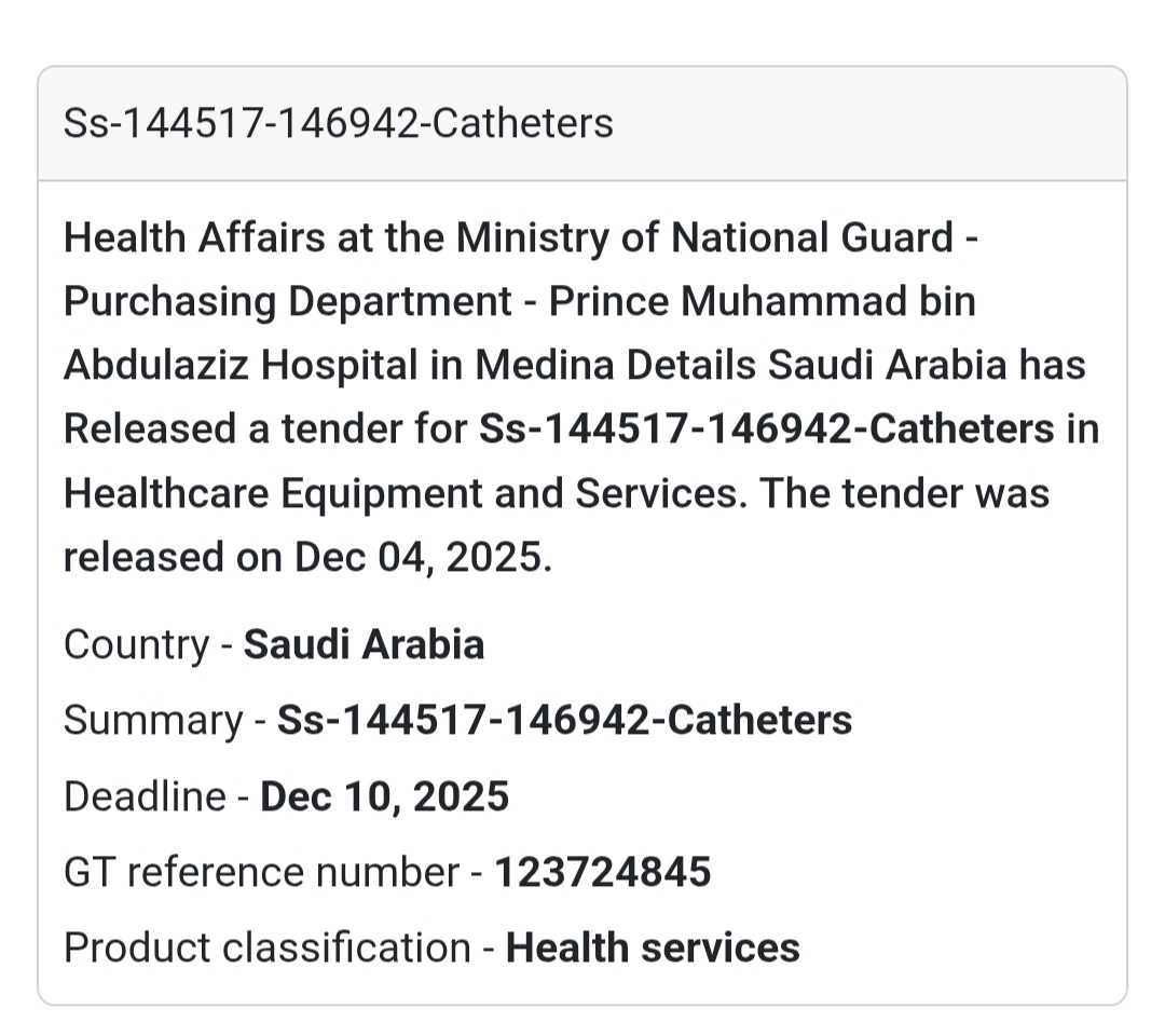 🏥 Saudi Arabia – New Healthcare Tender Released