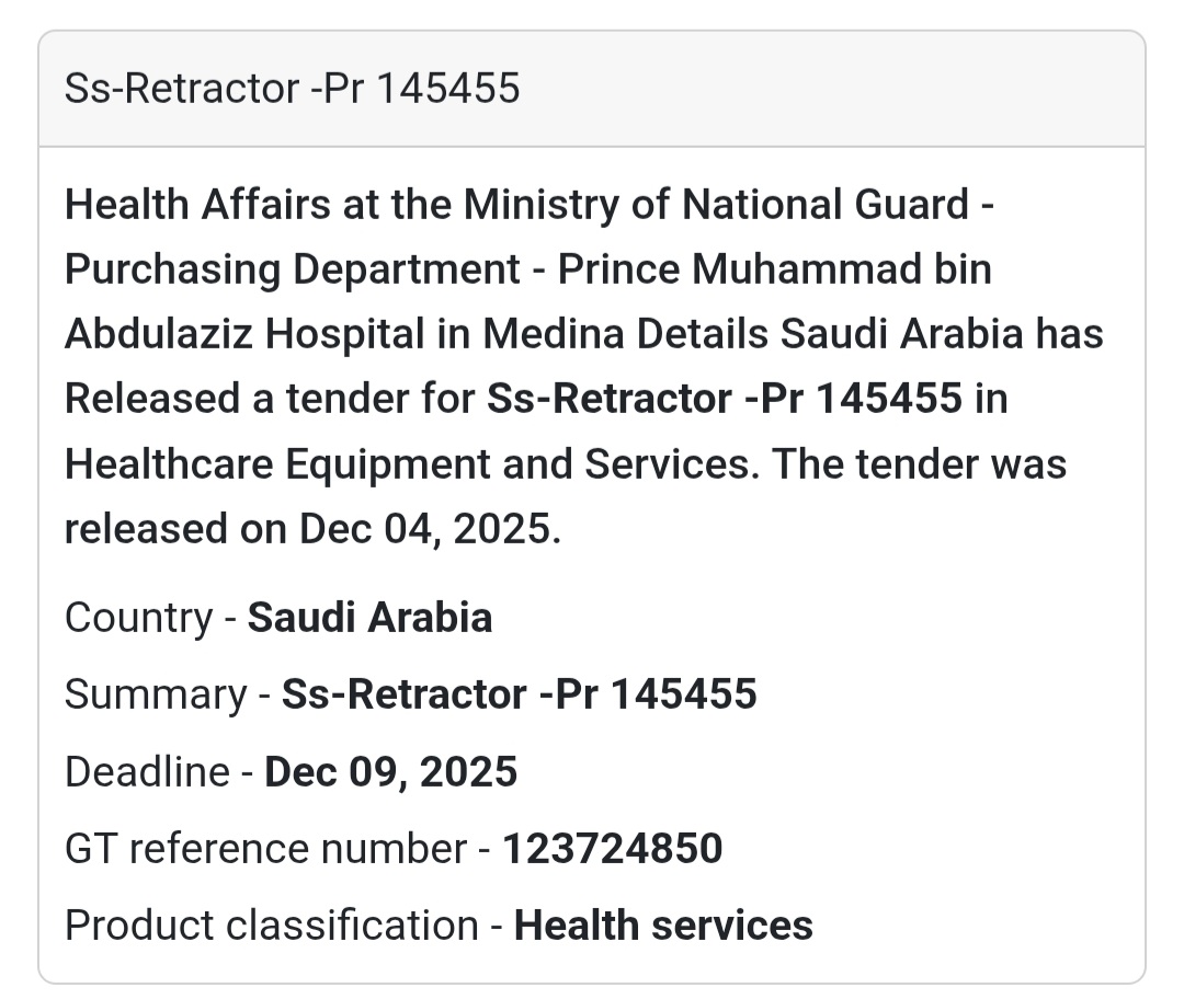 🏥 Saudi Arabia – New Healthcare Tender Released
